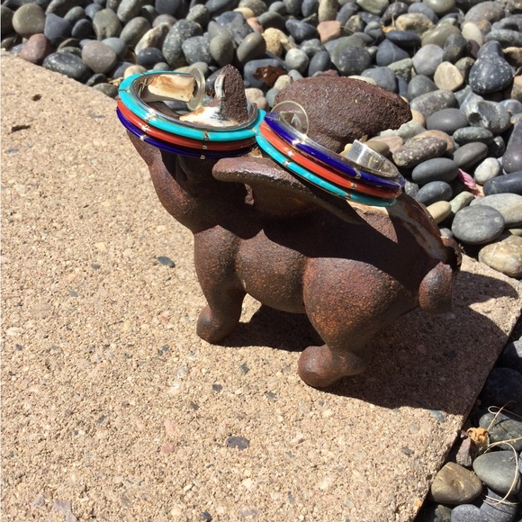 Vintage Native American - Turquoise, Coral & Lapis - Hoop Earrings - Picture 2 of 16